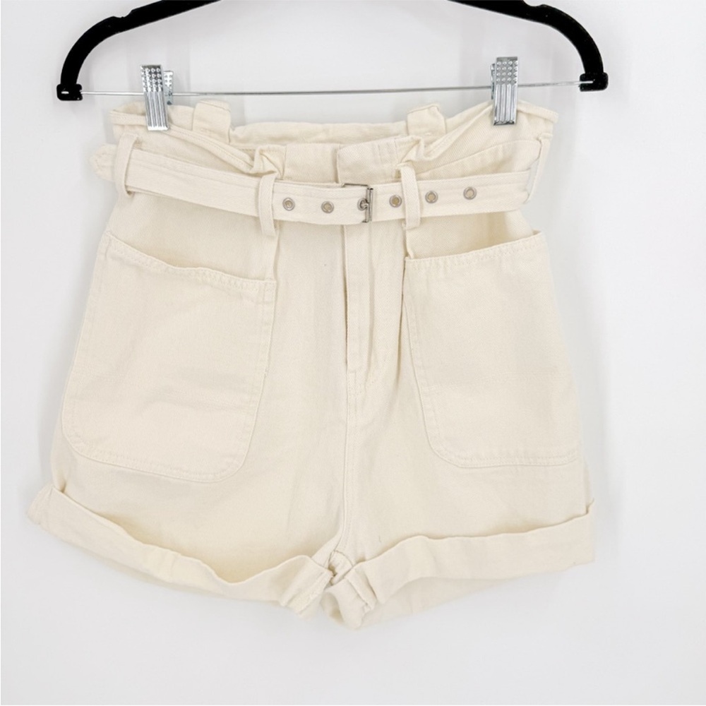 12th Tribe High-Waisted Cream Shorts